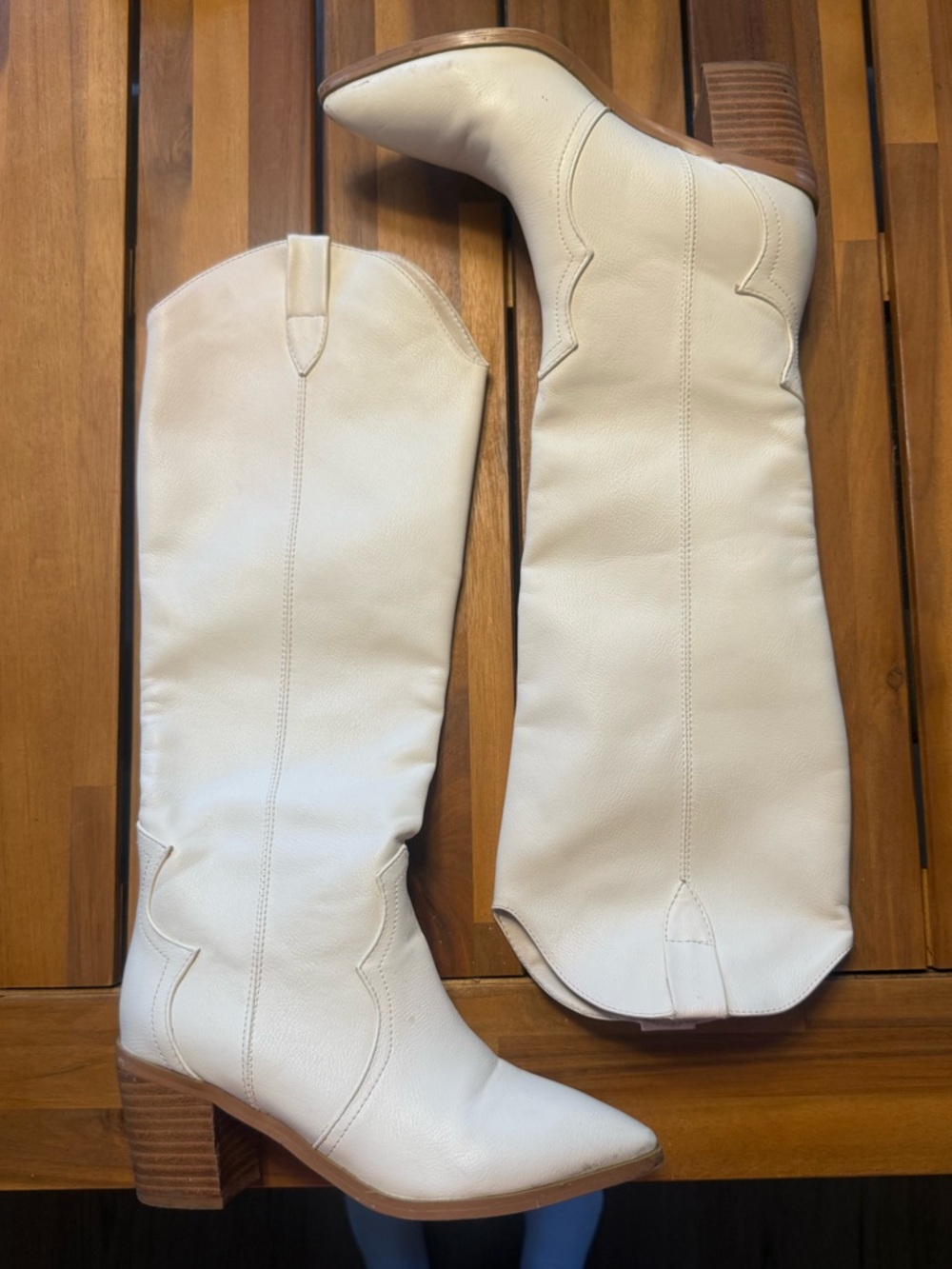 Women's Cream Western Cowboy Knee-High Boots